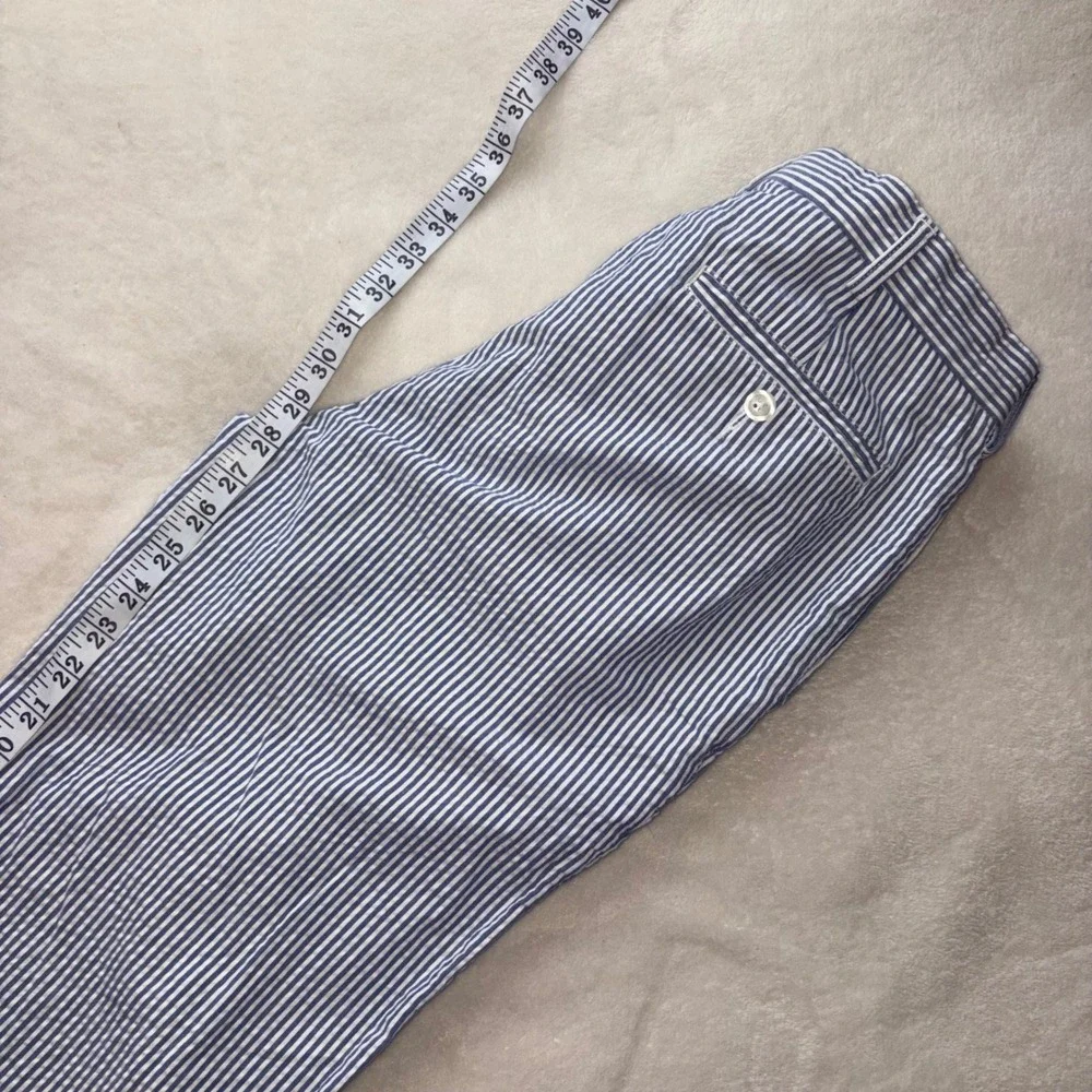 JOS. A. BANK Seersucker Pants Mens 32x30 Blue Striped Cotton Pleated Stays Cool